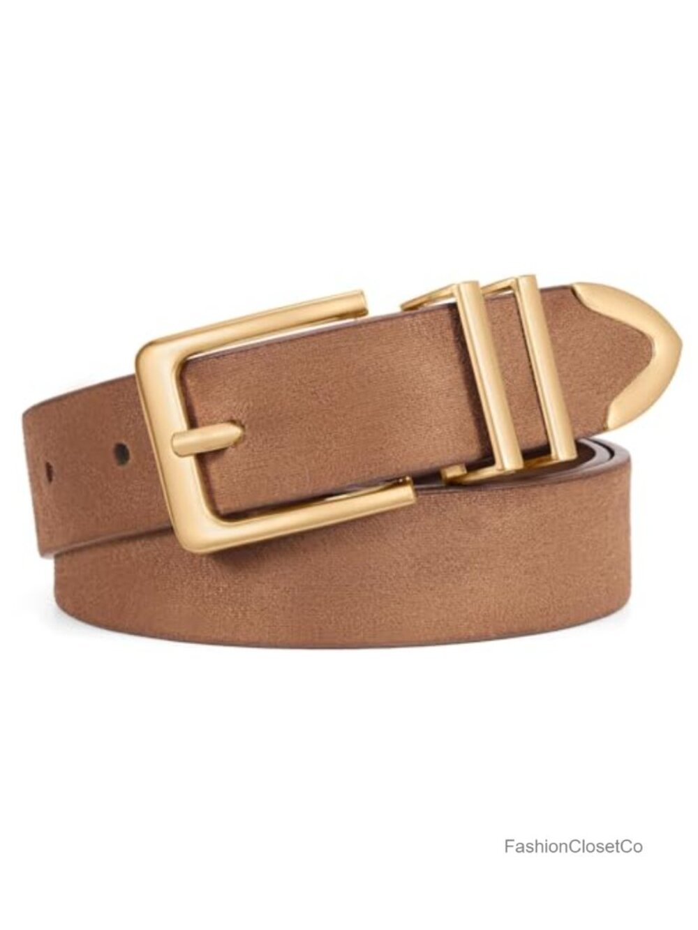 Suede Leather Belt with Gold Buckle Casual Waist Belt for Jeans Pants